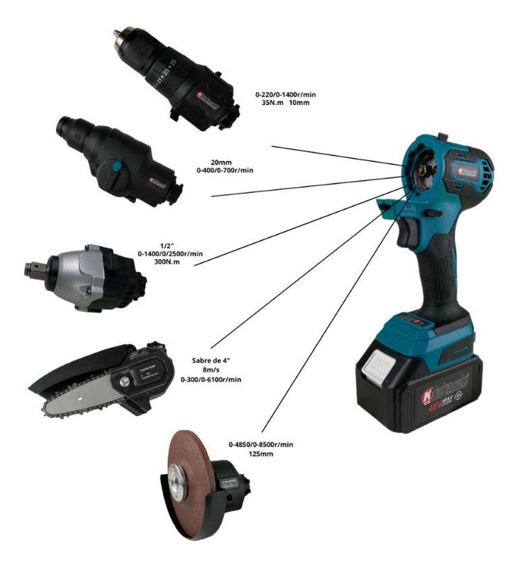 Kit Ferramentas Multifunções A Bateria 5 Em 1 48v Brushless